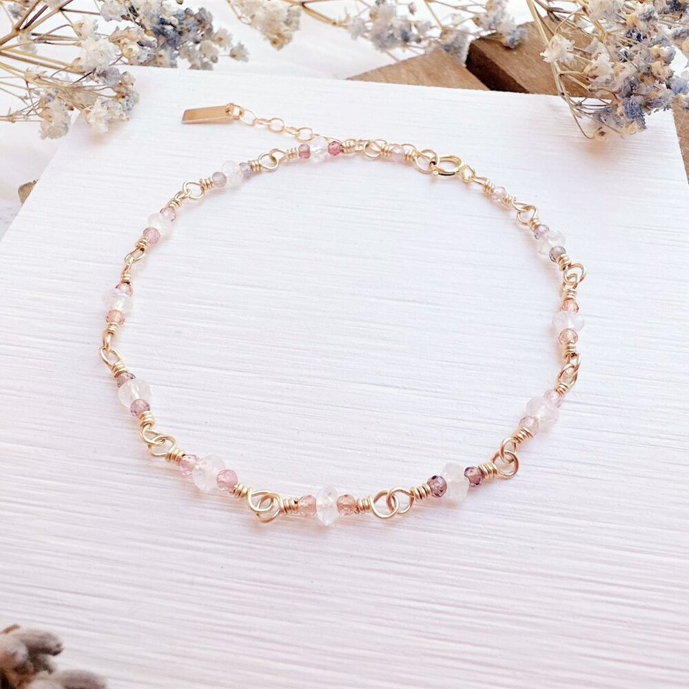 Tiny Rainbow Moonstone and Spinel Bracelet | Handmade in BC